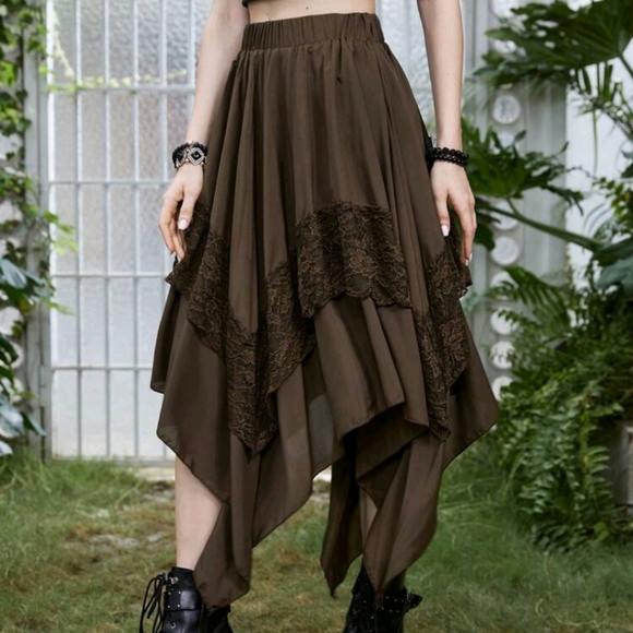 Dresses & Skirts - Goth Contrast Lace Hanky Hem Skirt